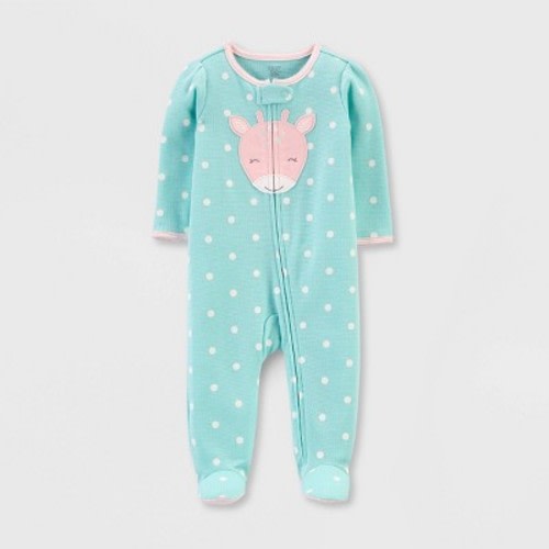 Baby Girls' Dots Giraffe Interlock Sleep 'N Play 1pc Pajama - Just One You® made by carter's Light Green 6M