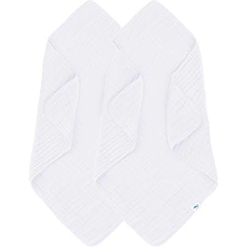 SWEET DOLPHIN Muslin Baby Bath Towels Blanket - 2 Pack 100% Cotton Towel for Babies, Infants, Toddlers - 40x40Inch - Highly Absorbent, White