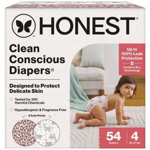 The Honest Company Clean Conscious Disposable Diapers - Wild Thang & Rose Blossom - Size 4 - 54ct