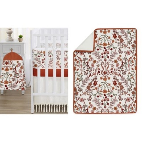 Sweet Jojo Designs Girl Crib Bedding + BreathableBaby Breathable Mesh Liner Baby Nursery Boho Floral Wildflower Orange and Ivory 6pc