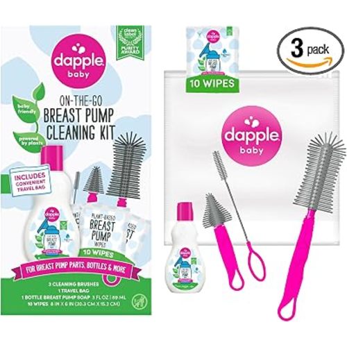 Dapple Baby - Breast Pump Cleaning Kit, 3 Brushes - 3oz Soap, 10ct Wipes