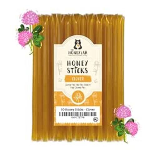 The Honey Jar Plain Honey Sticks - Pure Honey Straws For Tea, Coffee, or a Healthy Treat - One Teaspoon of Flavored Honey Per Stick - Made In The USA with Real Honey - (50 Count)