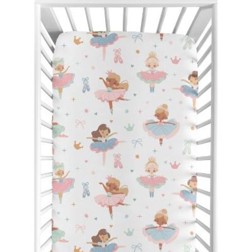 Sweet Jojo Designs Girl Baby Fitted Crib Sheet Ballerina and Ballet Bows Pink Blue Green and Orange