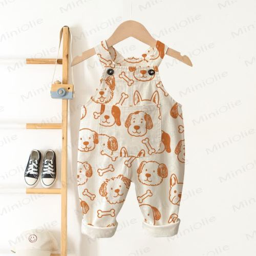 Baby Toddler White Dog and Bone Pocket Overalls - 12-18M