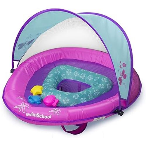 SwimSchool Infant Baby Pool Floats, Free Swimming, Super Buoyant – Ages 6-24 Months – Multiple Colors/Styles – Adjustable Canopies and Seats, Splash & Play Baby Floaties