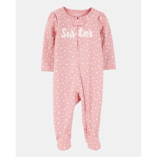 Baby Girl 'Little Sister' 2-Way Zip Cotton Sleep & Play Pajamas - Pink | Carter's