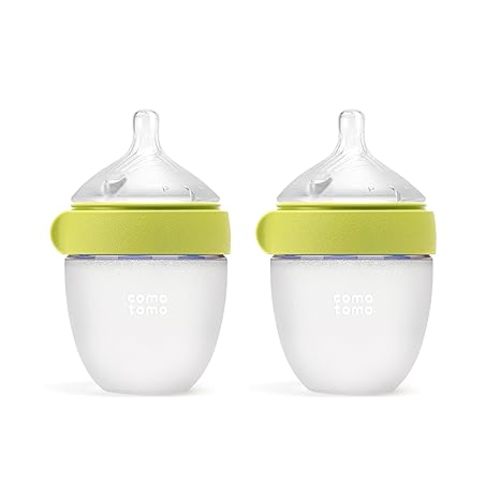 Comotomo Silicone Baby Bottle Gen 2 – 2026 Release (5oz) – True Slow-Flow Nipple for Newborn Feeding (0-3 Months) with Dual Anti Colic Vents for Breast to Bottle Transition, Yellow (Double Pack)