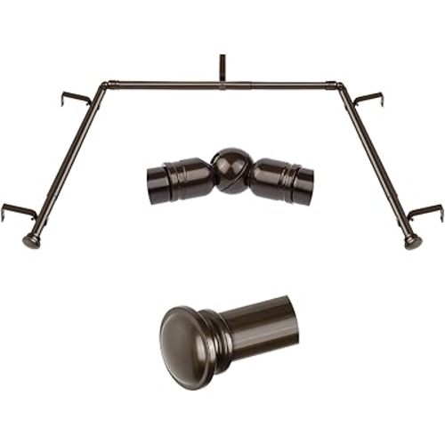 TONIAL Bay Window Curtain Rods, 36 to 72 Inch Center Rod for window, 20 to 36 Inch Side Rods for windows 3/4 Inch Decorative Drapery Rods with Small Cap Finial, Bronze