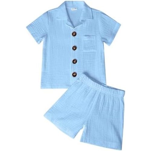 Baby Boy Clothes Summer Outfit, Soft Toddler Boys Clothes Cotton Short Sleeve Shirt Baby Boy Shorts Set with Pocket