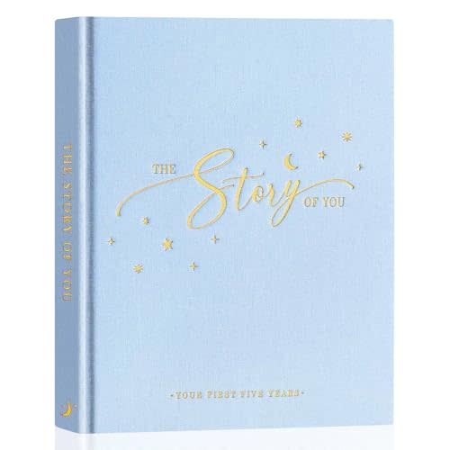 Lanpn Baby Memory Book - Linen Baby Book Memories Keepsake - The Story of You - Newborn Baby First 5 Year Journal Scrapbook Photo Book Milestone Album for Boy Girl New Parents (Blue, 154 Pages)