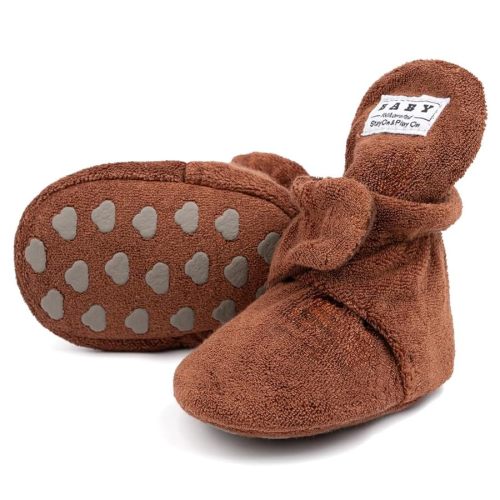 Sawimlgy Newborn Infant Baby Girl Boy Cotton Booties Stay On Sock Slippers Soft Bedroom Shoes Non-Skid Ankle Boots With Grippers Toddler Crib Warm Shoe First Walker Birthday Shower