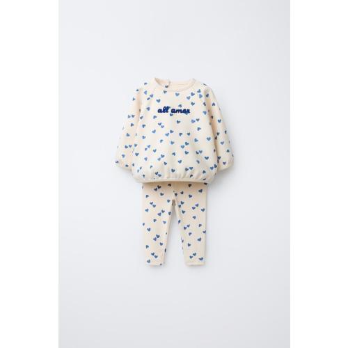 EMBROIDERED TEXT HEARTS SWEATSHIRT AND LEGGINGS SET - Ecru | ZARA United States