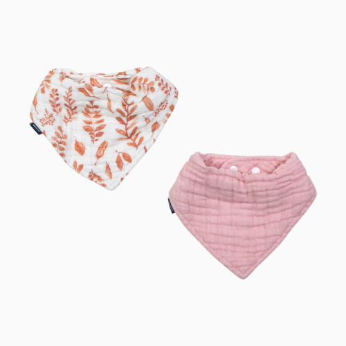 Classic Muslin Bandana Bib Set - Pink Leaves + Cotton Candy