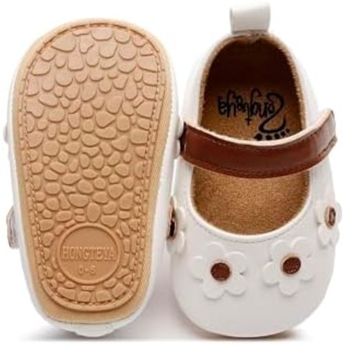 HONGTEYA Infant Baby Girls Mary Jane Flats Non Slip for Toddler First Walkers Soft Sole PU Leather Crib Shoes Sneaker Wedding Party Christmas Princess Dress Shoes Baby Moccasins Girls