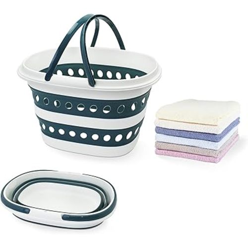 Compact Collapsible Laundry Basket, Small Size Pop-Up Hamper Perfect for Bedroom Side,Bathroom,Travel, Not for Large Families, Foldable with Handle, Measures 16 x 12.5 x 9.5 In, (Blue)