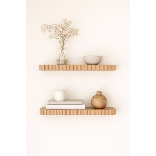 Rounded Fluted Floating Shelf | Fluted Bookshelf | Mid Century Modern Shelving