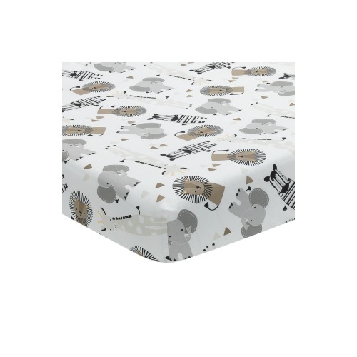 Jungle Safari 100% Cotton Elephant/Lion Fitted Crib Sheet