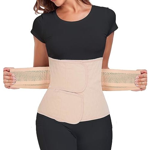MAMODY Postpartum Belly Band – Postpartum Belly Wrap, Abdominal Binder Post Surgery C-section Recovery Support Belt After Birth Brace, Slimming Girdles (Classic Beige, L)