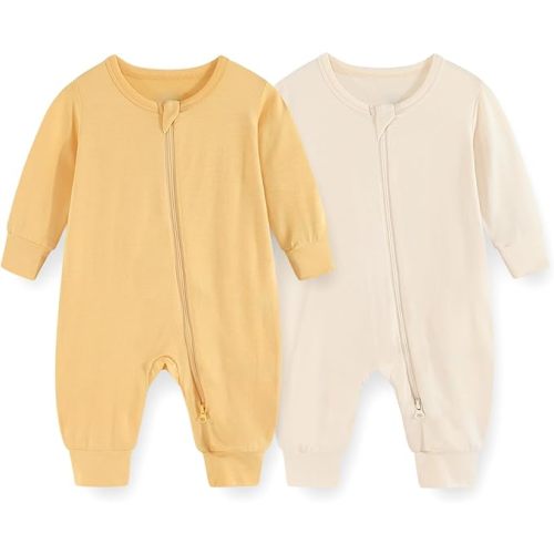 Unisex Rayon Made from Bamboo Zipper Baby Boy Girl Rompers 2 Pcak Long Sleeve Infants Jumpsuits New Born Clothes