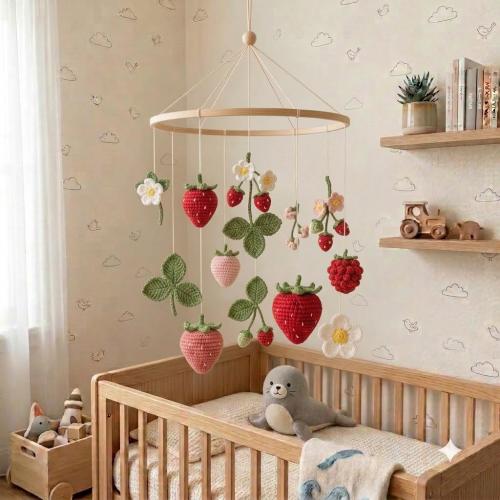 Strawberry Baby Mobile, Crochet Fruit Crib Mobile, Strawberry Flower Nursery Decor, Berry Nursery Mobile, Baby Shower Gift, Crochet Mobile