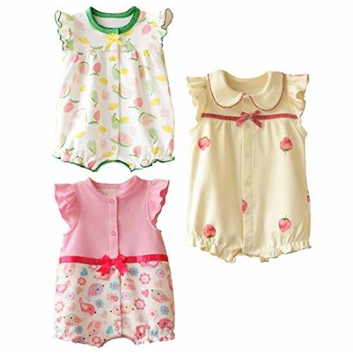 ABTSHU Baby Girls' Cotton Rompers, Infant Summer Clothes 0-12 Months, Pack of 3