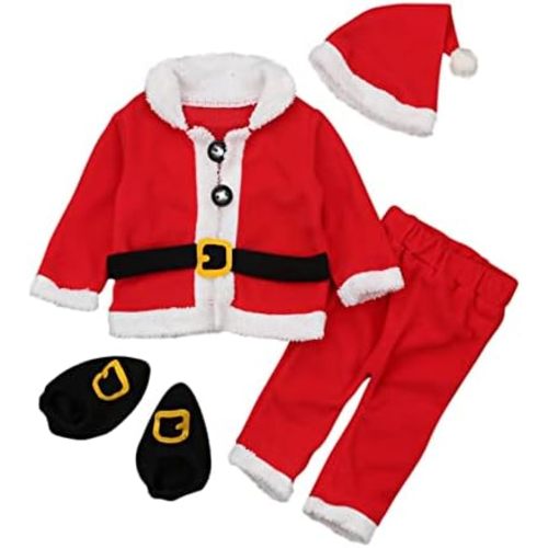 Baby Boys My First Christmas Outfit Xmas Santa Claus Elf Cosplay Costume Jacket Coat Pants Hat Fall WInter Outfit