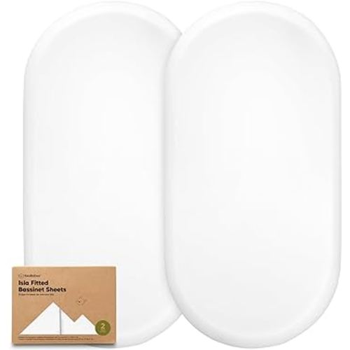 2-Pack Baby Bassinet Sheets Girl, Boy - Viscose Derived from Bamboo Fitted Bassinet Sheets Compatible with Halo Bassinest Swivel Sleeper, Baby Delight,Graco Bedside Bassinet Mattress Sheet(Soft White)