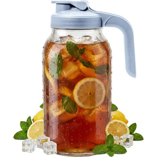 County Line Kitchen 64 oz Mason Jar Glass Pitcher With Lid - Sky Blue | Heavy-Duty Glass Mason Jar Pitcher - Leak-Proof Lid, Wide Mouth & Easy Pour Spout (64 oz)
