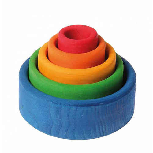 Grimm's Wooden Toys | Rainbow Stacking Bowls Blue to Red