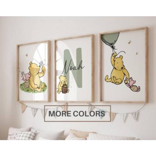 Set of 3 Classic Winnie the Pooh Personalised Name Print, Winnie the Pooh Nursery Wall Art, Nursery Child Kids Decor, Pooh Digital Download - Etsy