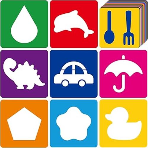 24 Piece Stencils for Kids Stencils for Painting Sidewalk Chalk Stencil Outdoor Garden Themed Stencil Kids Style Collection (5 in-Simple)