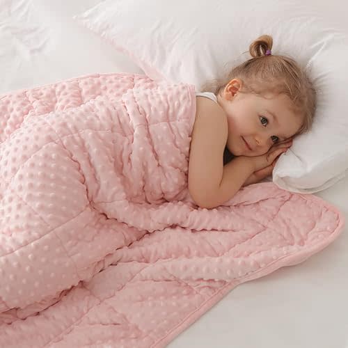 Kids Weighted Blanket Twin 5lbs (36"×48",Pink) Breathable Soft Minky Weighted Throw Blanket for All Season,Heavy Blanket with Premium Glass Beads