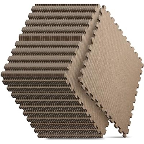 36 Pack Home Gym Mat, Puzzle Exercise Mat, EVA Interlocking Foam Floor Tiles for Home Workout Equipment and Kids' Play Areas -, 24 in x 24 in x ½ in, Brown 36 Tiles