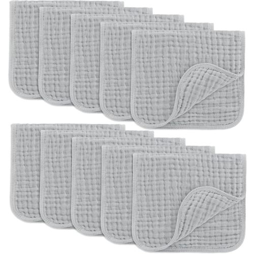Comfy Cubs Muslin Burp Cloths Baby 50 x 25 cm, Pack of 10 - Large 6-Layer Ultra-Absorbent 100% Cotton for Babies Drool & Messes - Soft & Gentle Burp Cloth Baby Set for Boys & Girls - Heather Blue