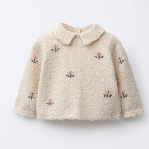 FLORAL EMBROIDERY KNIT SWEATER - Light beige | ZARA United States