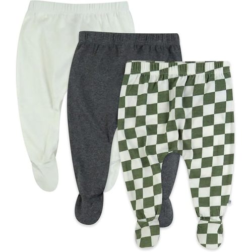 HonestBaby Baby 3-Pack Footed Pants Roomy Fit Pull on Bottoms 100% Organic Cotton for Infant Baby Boys, Girls, Unisex