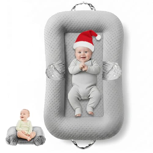 Baby Lounger Pillow : 2-in-1 Infant Lounger for Newborn 0-48 Months, Portable Tummy Time Mat for Home and Travel, Breathable & Soft Baby Seat for Baby, Babies Essentials Gifts