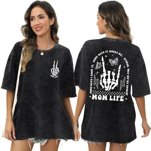 Women Nursing Shirts for Breastfeeding Zipper Mom Mama Shirt Acid Wash Tshirt Skeleton Graphic Tees Maternity Tops
