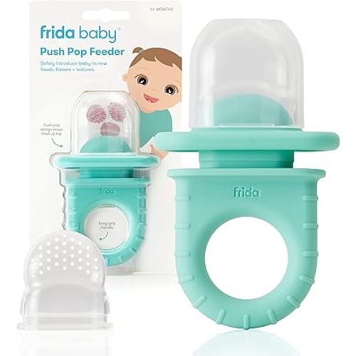 Frida Baby Push Pop Feeder, Baby Fruit, Baby Fruit Food to Safely Introduce New Foods, Fresh + Frozen Food Silicone for Babies, BPA Free, Dishwasher Safe | 1 Count, Teal