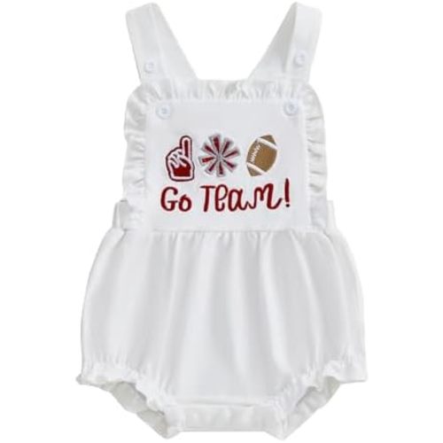 Baby Girl Football Outfit Go Team Embroidery Ruffled Sleeveless Overalls Romper Infant Bodysuit Newborn Summer Clothes