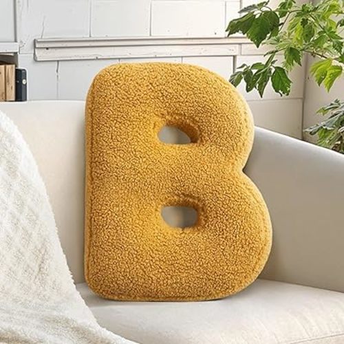 huraty Soft Plush Throw Pillow Novelty Letter Pillow Lambs Wool Accent Pillow for Nursey Kids Playroom Decor (B, 14.9" Lx11.8 W)