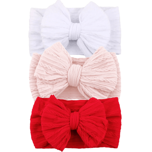 3-Pack Cable Bows, Red/Blush/White