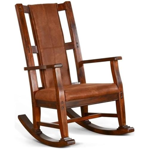 Pemberly Row Wood Rocking Chair, Indoor in Chocolate (41" H x 26" W x 22.5" D) for Living Room with Cushion Seat, High Back, Easy Assembly