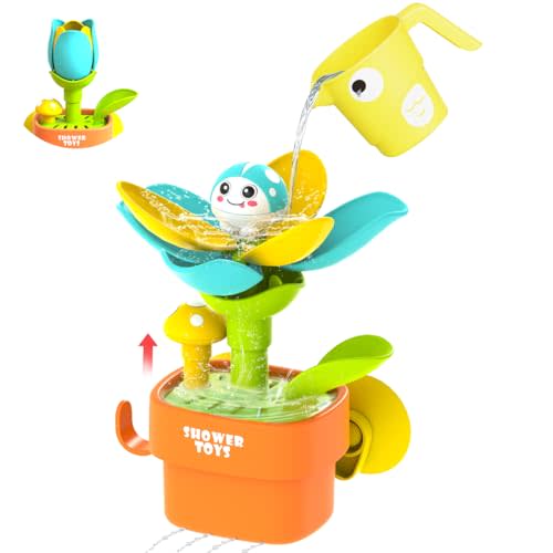 Bath Toys for Kids Ages 1-3: Flower Set with Watering Cup, Toddler Interactive Bath Toys with Strong Suction Cup, Attach to Any Tub or Shower Fun for Bath Time - Great for Boys, Girls Shower Gifts