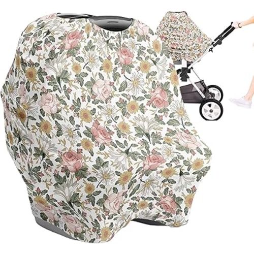 Premium Multi-Use Cover - Nursing Cover, Baby Car Seat Covers, Shopping Cart, High Chair, and Breastfeeding Cover - Ultra-Soft, Stretchy, Floral Scarf for Baby and Mom