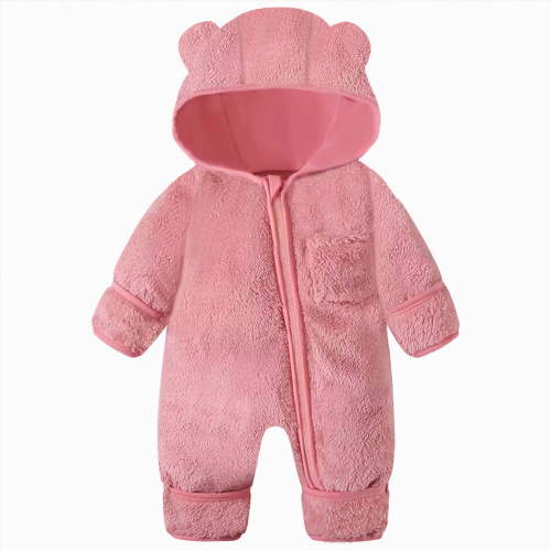 CAICJ98 Newborn Baby Winter Snowsuit Infant Bear Outfit Fleece Warm Jumpsuit Romper Hooded Clothes Baby Boy Girl Winter Coat (Pink,6-9 Months)
