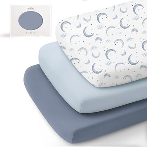 Konssy 3 Pack Stretchy Bassinet Sheets for Baby Girls and Boys, 33"x21"