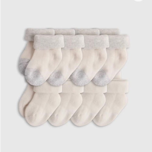 Organic Cotton Fold Over Socks 8-Pack - Baby in White/Grey