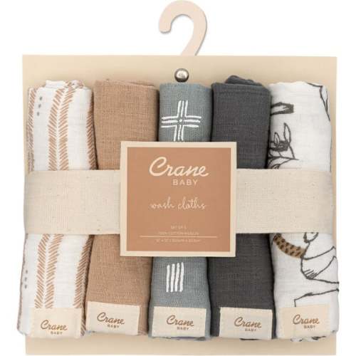 Ezra 5-pc. Cotton Baby Washcloth Set (Woodland Animal) - Crane Baby | Maisonette