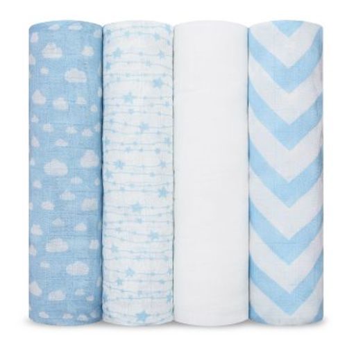 Muslin Swaddle Blankets Neutral Receiving Blanket for Boys and Girls by Comfy Cubs (Blue)